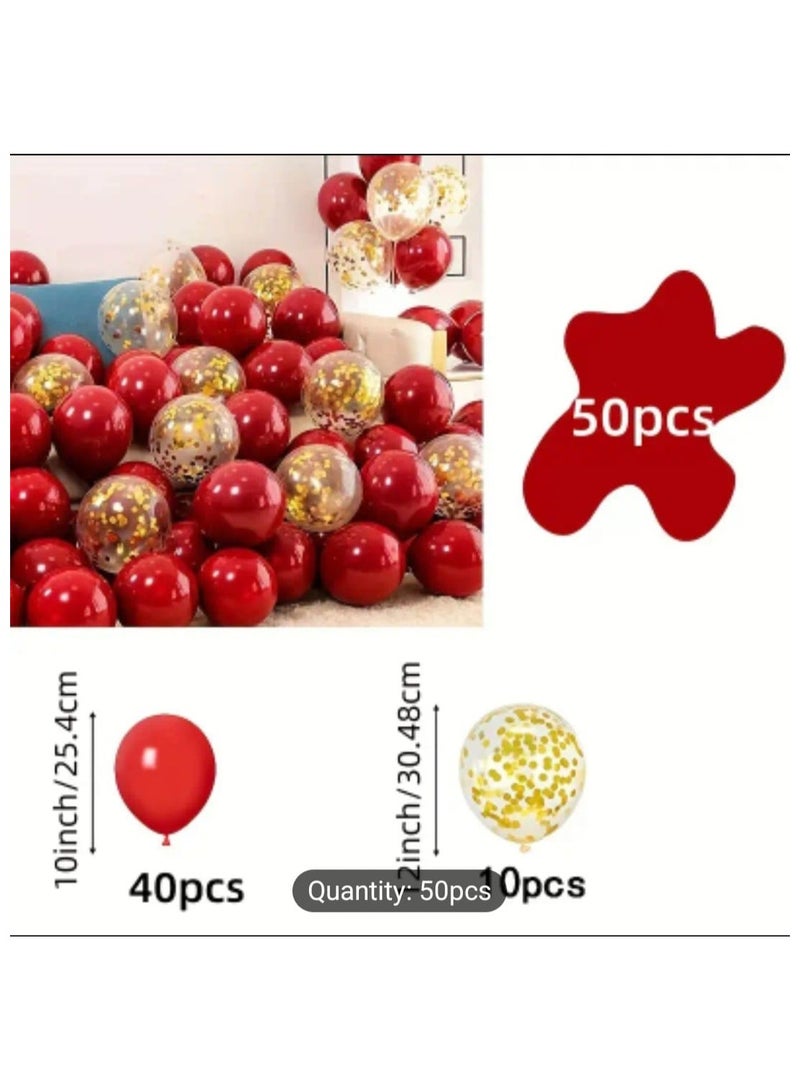 LDQ 50 PCS Red & Golden Latex Balloons-Perfect For Weddings, Birthdays, Anniversaries, Graduations & Mothers Day Celebrations, Birthdays, Winter, New Year - Image 2