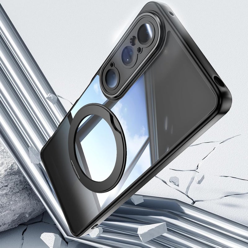 Mingwei Case For Sony Xperia 1 Vii Magnetic Swivel Bracket Ring Holder, Clear Soft Tpu Shock Absorption Slim Lightweight Shockproof Cover Hybrid Protective Case Black, Xperia 1 Vii - Image 4