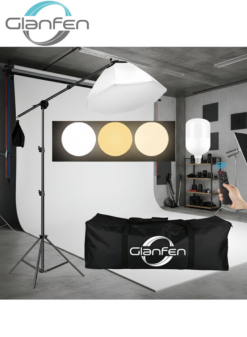 غرانفين طقم إضاءة للتصوير الفوتوغرافي مع مصابيح تحكم عن بعد 280 وات 3 ألوان وصندوق ضوء، وحامل C مع ذراع رافعة، وحقيبة حمل لتسجيل الفيديو، وتصوير البورتريه - Image 1