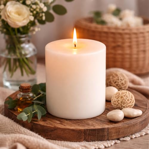 Pure Source India Classic White Pillar Candle – Unscented, Smokeless & Dripless Long Burn Candle for Living Room, Spa, Meditation & Special Occasions-3X3inch(White) - Image 1