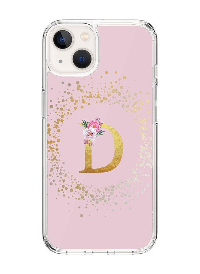 Stylizedd Classic Clear Case For iPhone 14, Hybrid Soft Case Flexible Edges Thin Cover- Custom Monogram Initial Letter Floral Pattern Alphabet - D (Pink) - Image 1