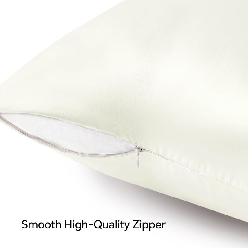 BEDELITE Chemical free Satin Pillowcase with Zipper 2 Pack, Ivory Pillow Cases Standard Size, Super Soft and Cooling Similar to Silk Pillow Cases, Gift for Women Men(20x26 Inches) Upgraded quality - Image 5