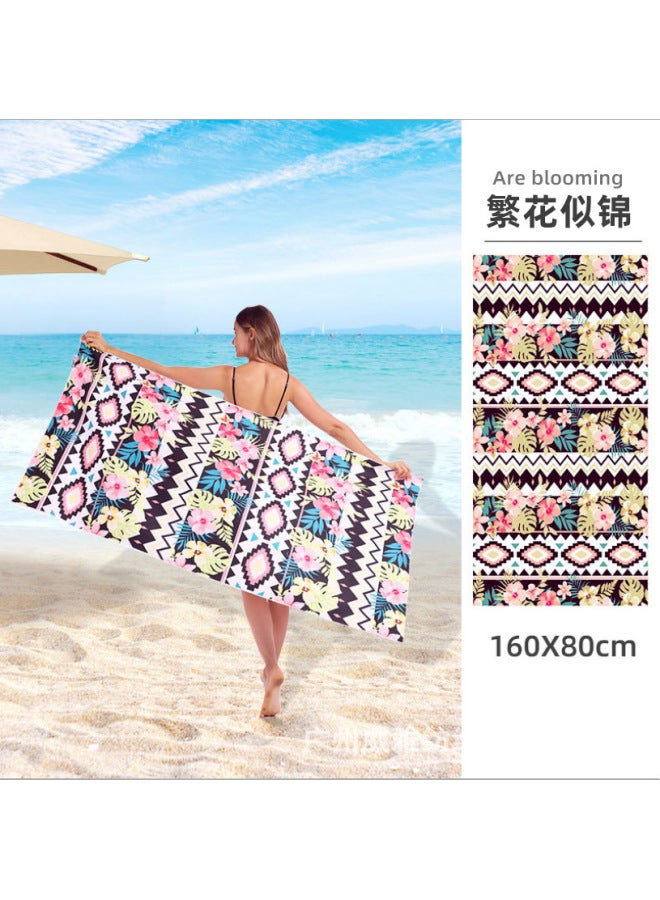 Double-sided Velvet Printed Beach Towel, Microfiber Beach Bath Towel, Adult Swimming Bathrobe, Quick-drying, Non-sand-absorbing, Water-absorbent