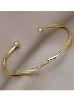 Goolsky Elegant Twist Design Alloy Cuff Bracelet For Women, Simple Minimalist Style, Daily Fashion Accessory, Available In Golden And Silvery Finish  - Image 2