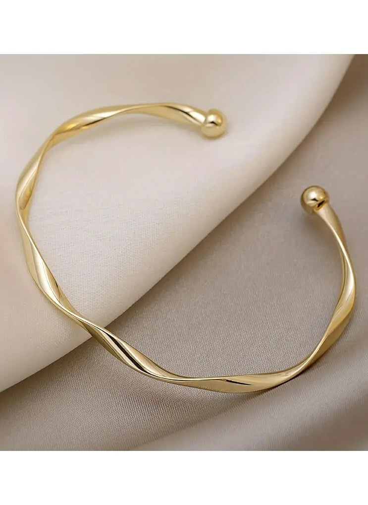 Goolsky Elegant Twist Design Alloy Cuff Bracelet For Women, Simple Minimalist Style, Daily Fashion Accessory, Available In Golden And Silvery Finish  - Image 4