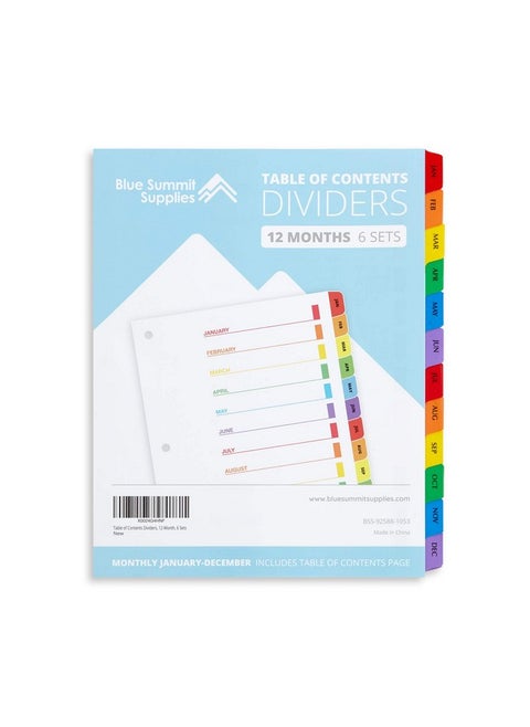 12 Month Dividers For Binders Jan To Dec Monthly Tabs Includes Customizable Table Of Contents Index 6 Sets