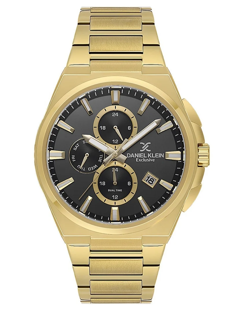 DANIEL KLEIN Men's Stainless Steel Gold Alloy Case Analog Black Round Sunray Dial Japanese Quartz Exclusive 50 Meters Water Resistant