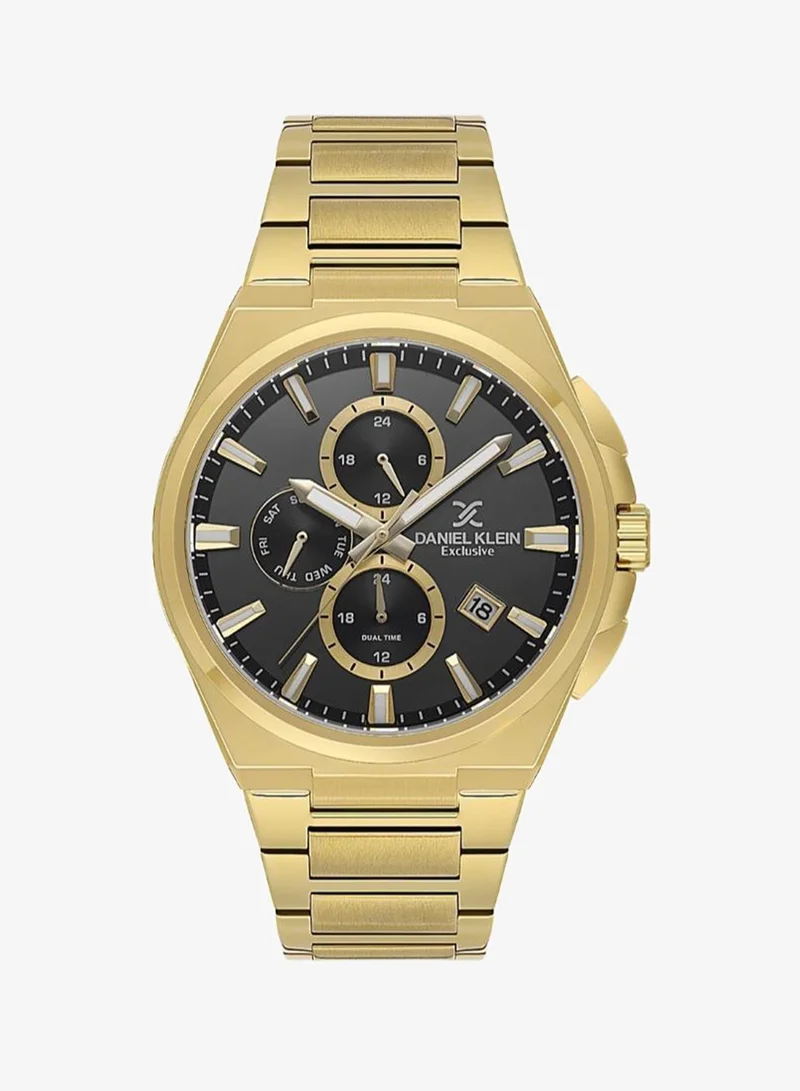 DANIEL KLEIN Men's Stainless Steel Gold Alloy Case Analog Black Round Sunray Dial Japanese Quartz Exclusive 50 Meters Water Resistant