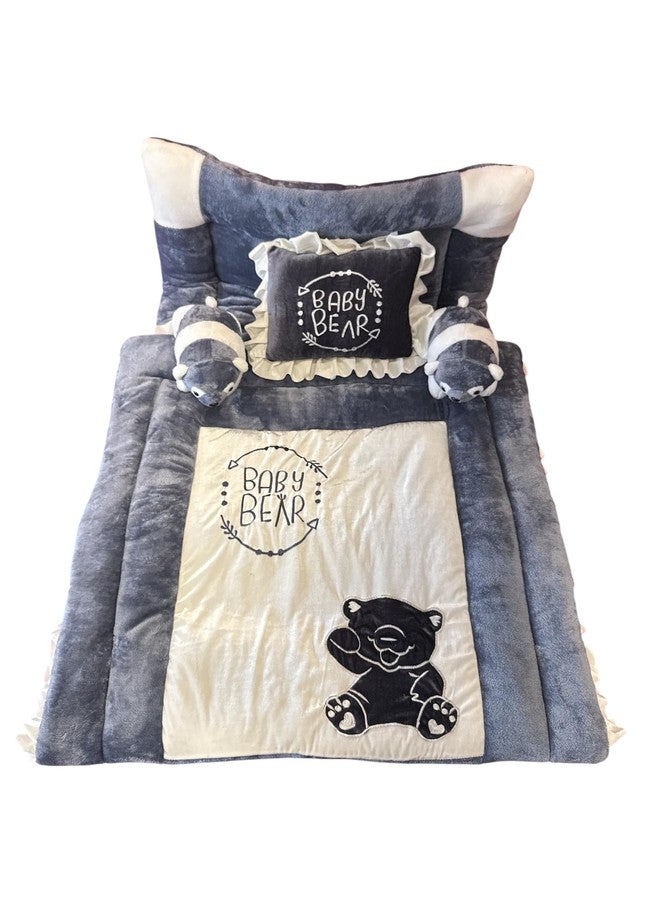 PINKS & BLUES Pinks and Blues Full Sleeping Baby Bedding Set with Two Bear Shape Side Pillows (0-48 Months) (Grey OFFWHITE) - Image 4