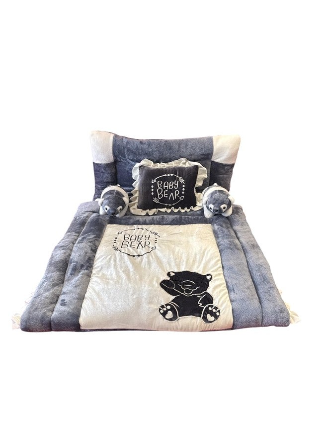 PINKS & BLUES Pinks and Blues Full Sleeping Baby Bedding Set with Two Bear Shape Side Pillows (0-48 Months) (Grey OFFWHITE) - Image 1