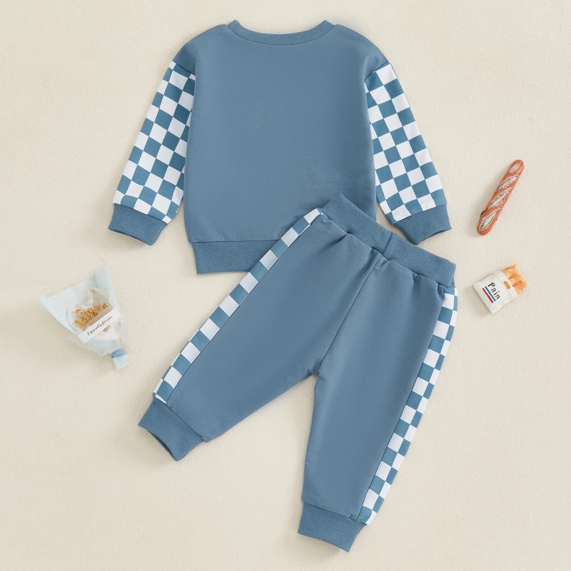 BeQeuewll Fall Winter Toddler Baby Boy Clothes 2Pcs Color Block Crewneck Sweatshirt and Pants Sweatsuit Little Boy Clothing (Snacks-Blue, 4-5T) - Image 3