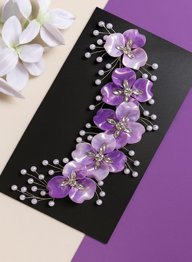 Samyak Wedding Hair Pins Handmade Pearl & Crystal Bridal Tiara Bridesmaid Hair Decoration (Purple) - Image 5