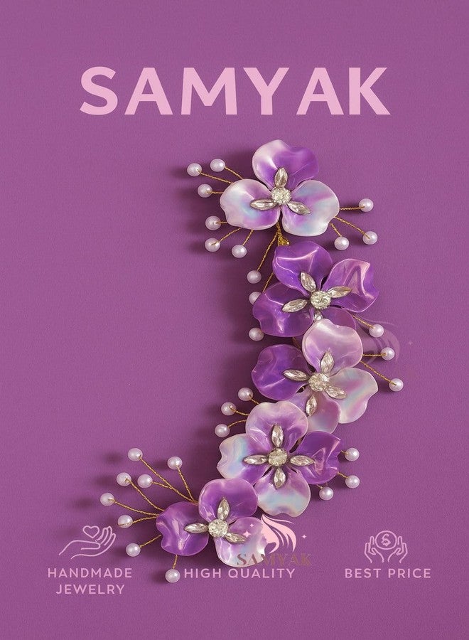 Samyak Wedding Hair Pins Handmade Pearl & Crystal Bridal Tiara Bridesmaid Hair Decoration (Purple) - Image 3