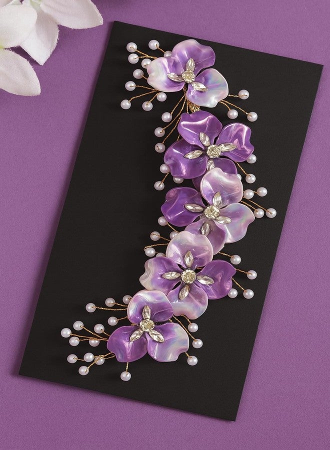 Samyak Wedding Hair Pins Handmade Pearl & Crystal Bridal Tiara Bridesmaid Hair Decoration (Purple) - Image 2