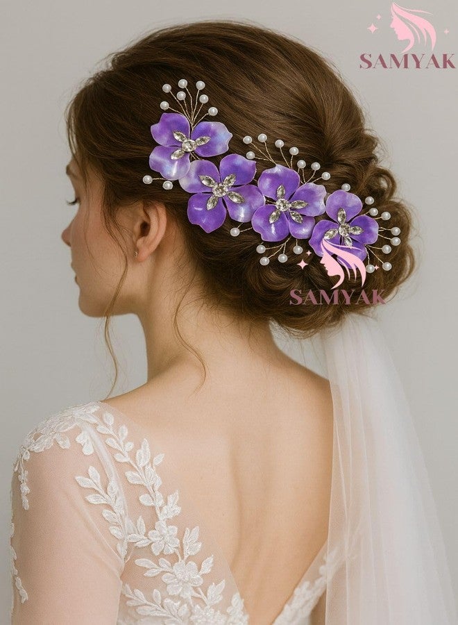 Samyak Wedding Hair Pins Handmade Pearl & Crystal Bridal Tiara Bridesmaid Hair Decoration (Purple) - Image 4