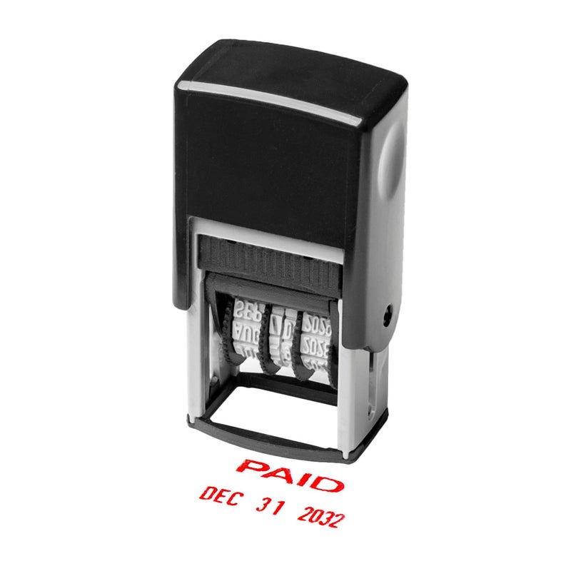 Self Inking Rubber Stamp Phrase with Date Stamp Refillable Office Supply Business Stamps Paid