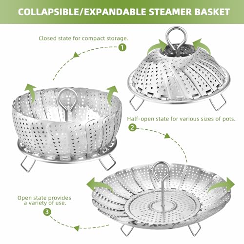 LAIHIFA Steamer Basket, Premium Stainless Steel Vegetable Steamer Basket for Veggies & Seafood Cooking, Expandable Food Steaming Basket Fits for Various Size Pots & Pans (6.4" to 10") LAIHIFA - Image 2