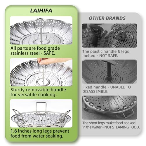 LAIHIFA Steamer Basket, Premium Stainless Steel Vegetable Steamer Basket for Veggies & Seafood Cooking, Expandable Food Steaming Basket Fits for Various Size Pots & Pans (6.4" to 10") LAIHIFA - Image 3