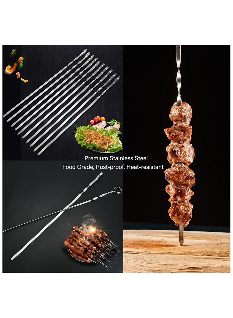 BJM Kebab Skewers, 10PCS Stainless Steel BBQ Grilling Skewers Flat Reusable Metal Skewer Sticks 14.7inch for Barbecue, Camping Cooking, Shish Kabob, Party Essentials - Image 3
