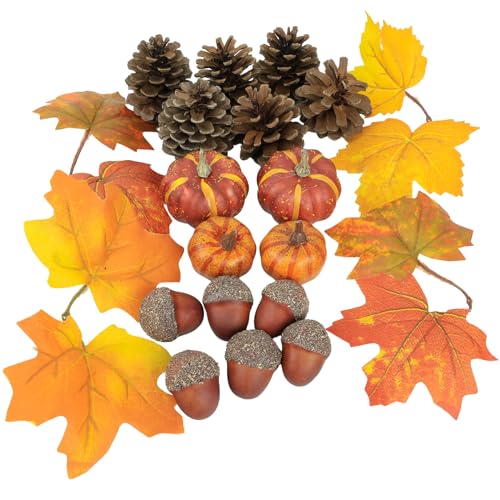 Ghrdopy 20 PCS Kit Artificial Pumpkins Decorations, 6 Pine Cones, 6 Acorns, 4 Pumpkins, 4 Maple Leaves Used for Fall - Image 1