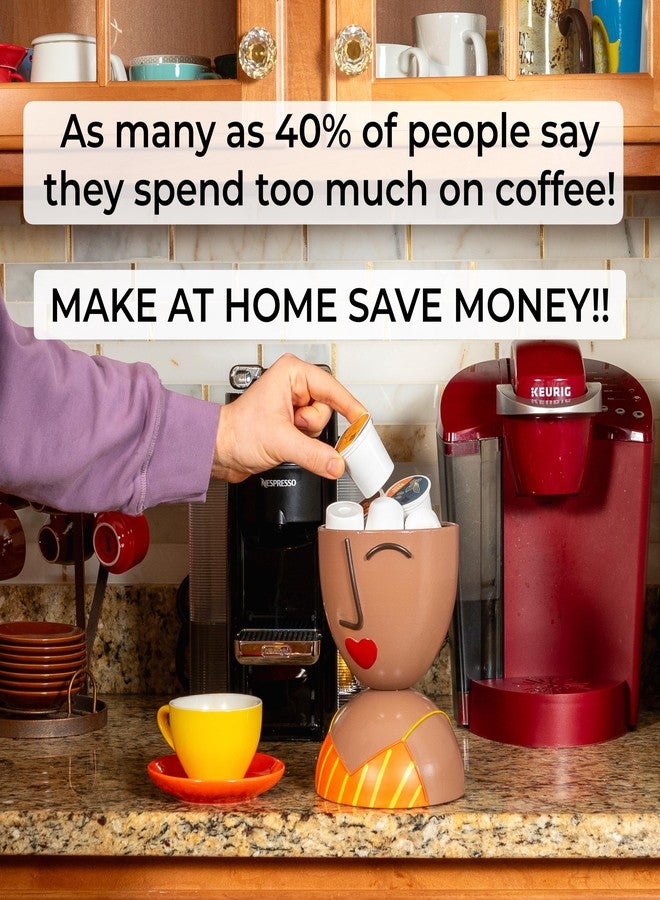 Made Easy Kit Coffee Pod Basket Organizer Practical Decoration - Compatible with Keurig K-Cup Pods & Capsules - Home Cafe Bar Decor Useful Kitchen Countertop Freestanding (Orange Yellow Stripe) - Image 2