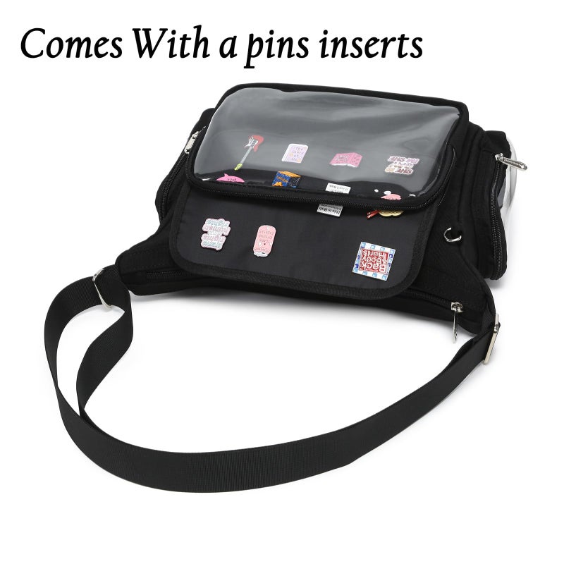 CHERRY SAUCE Canvas Ita Bag Crossbody Shoulder Bag Kawaii Purses and Handbags with Anime Pins Display - Image 4