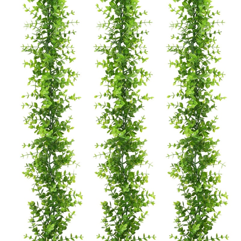 Dolicer 3 Packs Eucalyptus Garland  18FT Faux Eucalyptus Greenery Garland  Artificial Eucalyptus Leaves Vine  Fake Hanging Eucalyptus Garlands Wedding Backdrop Arch Wall Table Party Decor (Green) - Image 1