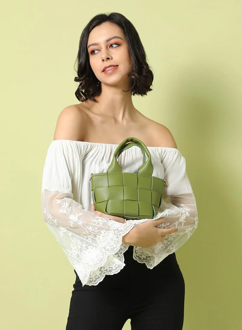 Haute Sauce Braided Olive Green Basket Bag