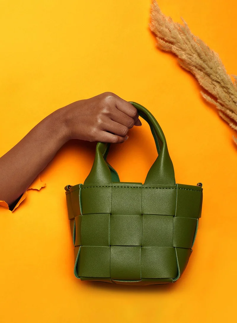 Haute Sauce Braided Olive Green Basket Bag