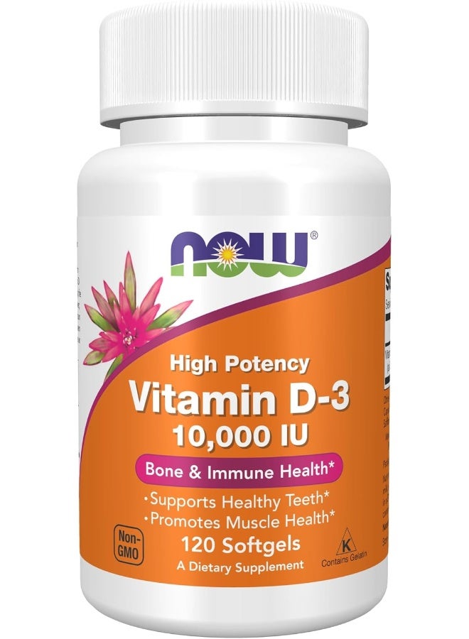 NOW Vitamin D-3 10,000 IU, 120 Softgels - Image 1