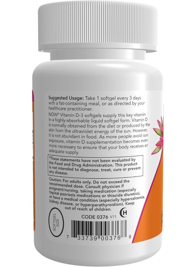 NOW Vitamin D-3 10,000 IU, 120 Softgels - Image 3