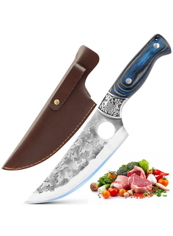 SSGP 6-Inch Viking Hammered Knife, Hand-Forged Butcher's Knife with Sheath, Chef's Knives, High Carbon Steel, Suitable for Home Use, Outdoor, Camping, Barbecue, Restaurant - Image 1