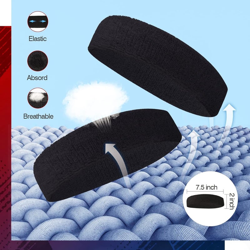 NON STOP Sweatbands Sports Headband for Men & Women, Moisture Wicking Hairband Athletic Towel Headbands Cotton Head Sweat Bands for Running, Cycling, Yoga, Spa - Image 5