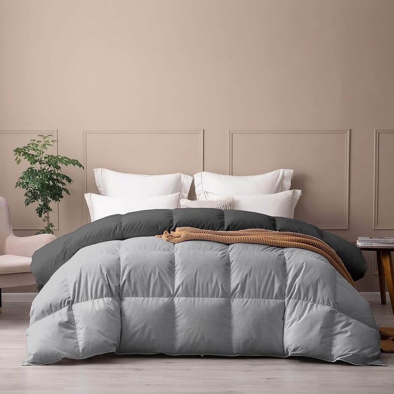 AYANSHI BEDDING غطاء سرير AYANSHI ثقيل شتوي 400 GSM لحجم سرير مزدوج 90X100 جودة فندقية بديل للريش غطاء ناعم بحشوة ميكروفايبر بطانية سرير مزدوج رمادي داكن رمادي فضي - Image 2