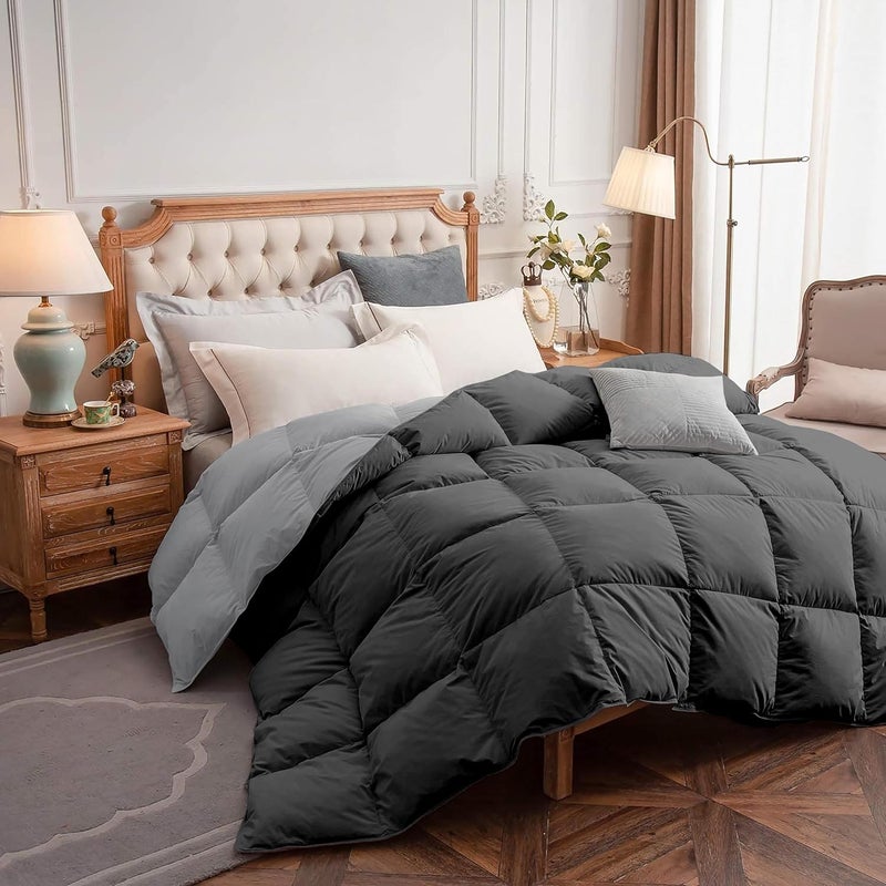 AYANSHI BEDDING غطاء سرير AYANSHI ثقيل شتوي 400 GSM لحجم سرير مزدوج 90X100 جودة فندقية بديل للريش غطاء ناعم بحشوة ميكروفايبر بطانية سرير مزدوج رمادي داكن رمادي فضي - Image 3