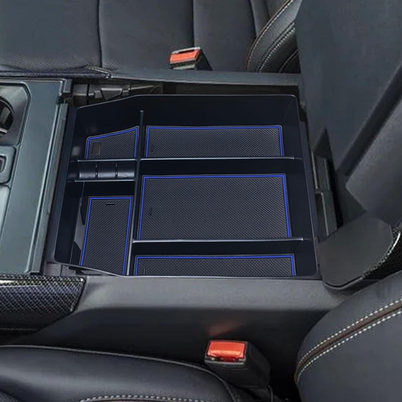 Zxiaochun Center Console Organizer Compatible with 2021 2022 2023 2024 Ford F150 Interior Accessories, Armrest Box Insert Storage Tray (Full Console w/Bucket Seats ONLY)-Blue Trim - Image 4