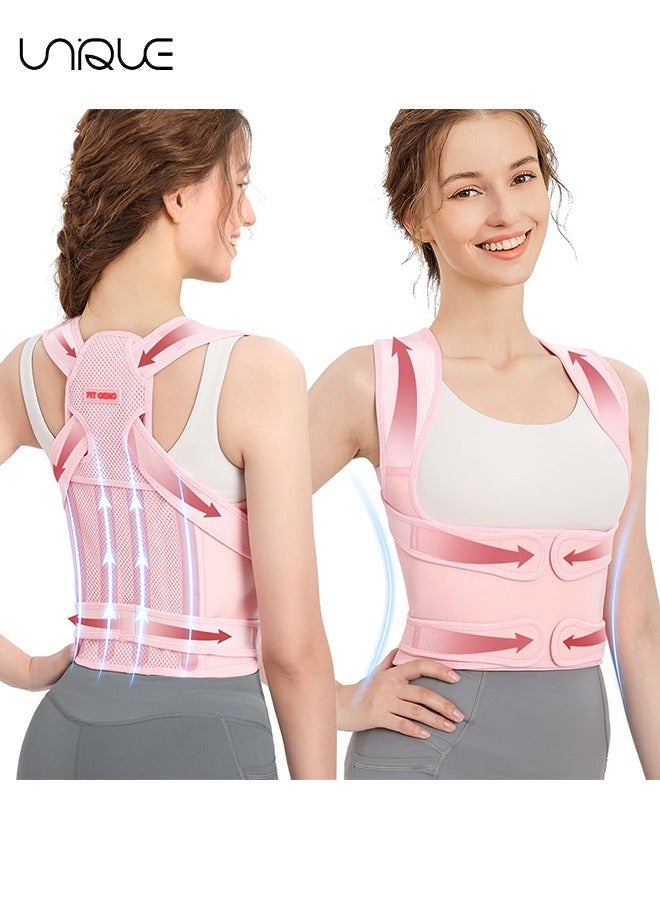 Unique Back Brace and Posture Corrector for Women and Men - Back Straightener Scoliosis and Hunchback Correction - Back Pain - Spine Corrector - Support - Adjustable Posture Trainer - Pink/Large - Image 1