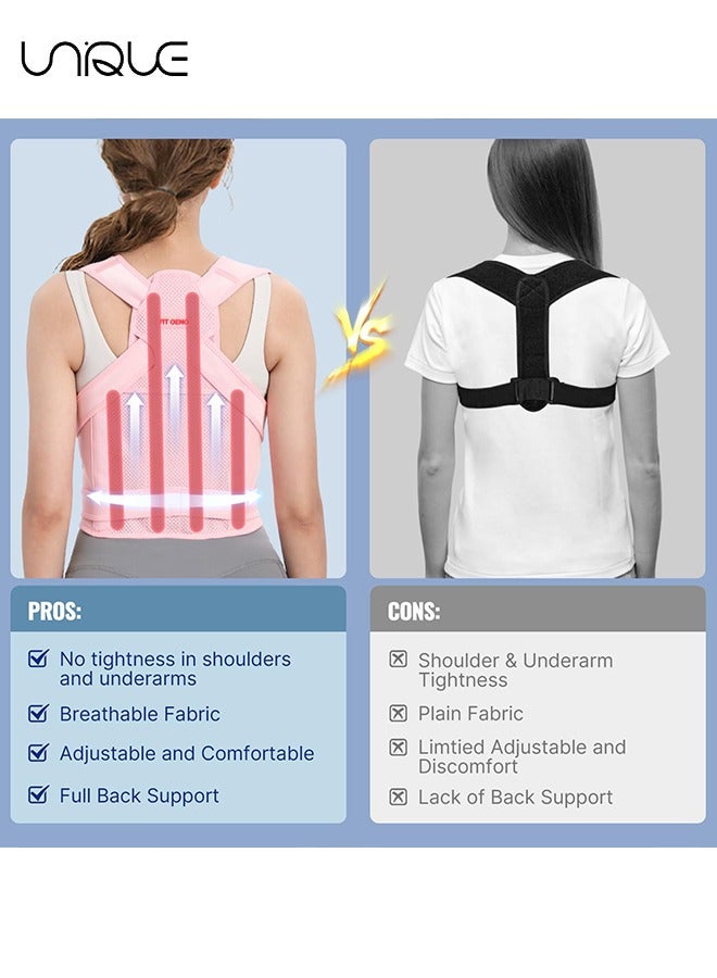 Unique Back Brace and Posture Corrector for Women and Men - Back Straightener Scoliosis and Hunchback Correction - Back Pain - Spine Corrector - Support - Adjustable Posture Trainer - Pink/Large - Image 2