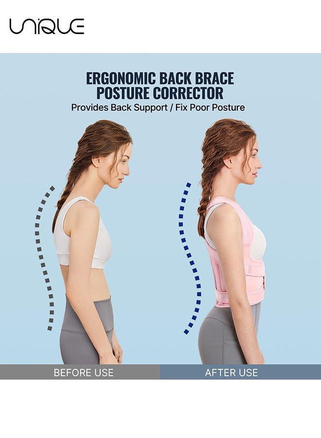 Unique Back Brace and Posture Corrector for Women and Men - Back Straightener Scoliosis and Hunchback Correction - Back Pain - Spine Corrector - Support - Adjustable Posture Trainer - Pink/Large - Image 4