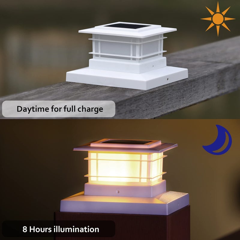 Dynaming 6 Pack Solar Post Cap Lights Outdoor, White Shell Fence Post Solar Lights Fit for 4x4 5x5 Vinyl/Wooden Posts, High Brightness Warm White SMD LED Lighting Decor for Garden Deck Patio - Image 2