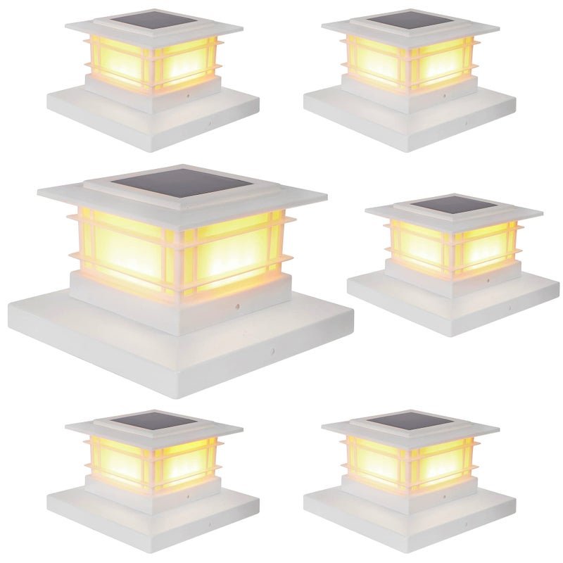 Dynaming 6 Pack Solar Post Cap Lights Outdoor, White Shell Fence Post Solar Lights Fit for 4x4 5x5 Vinyl/Wooden Posts, High Brightness Warm White SMD LED Lighting Decor for Garden Deck Patio - Image 1