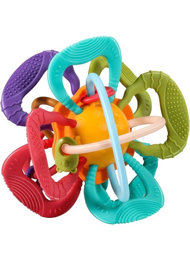 BAYBEE - Baybee Sensory Baby Teething Toy Soft Silicone BPA Free Rattle Teether Ball chewing Toy Safe Easy with Smart Rotating Easy Grasp Handle For Infants Toddlers 3 and above months to Relieve Toothache - Image 1