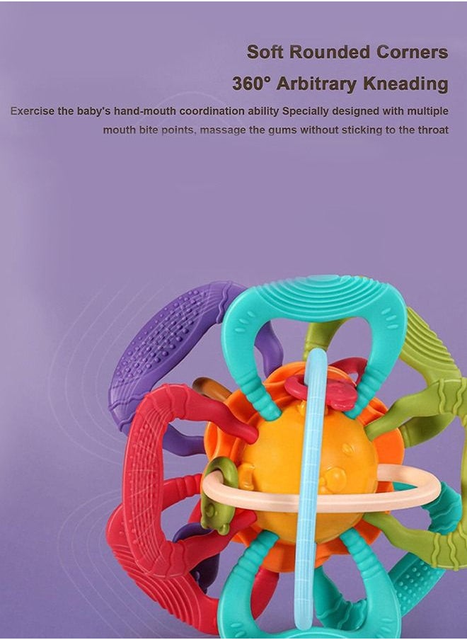 BAYBEE - Baybee Sensory Baby Teething Toy Soft Silicone BPA Free Rattle Teether Ball chewing Toy Safe Easy with Smart Rotating Easy Grasp Handle For Infants Toddlers 3 and above months to Relieve Toothache - Image 1