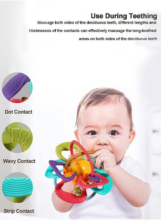 BAYBEE - Baybee Sensory Baby Teething Toy Soft Silicone BPA Free Rattle Teether Ball chewing Toy Safe Easy with Smart Rotating Easy Grasp Handle For Infants Toddlers 3 and above months to Relieve Toothache - Image 1