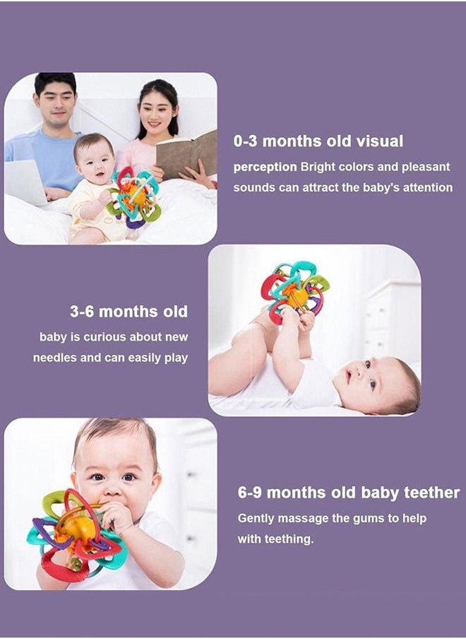 BAYBEE - Baybee Sensory Baby Teething Toy Soft Silicone BPA Free Rattle Teether Ball chewing Toy Safe Easy with Smart Rotating Easy Grasp Handle For Infants Toddlers 3 and above months to Relieve Toothache - Image 1