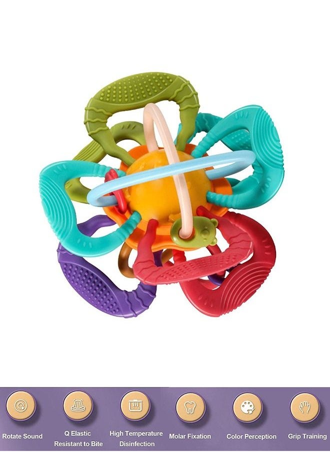 BAYBEE - Baybee Sensory Baby Teething Toy Soft Silicone BPA Free Rattle Teether Ball chewing Toy Safe Easy with Smart Rotating Easy Grasp Handle For Infants Toddlers 3 and above months to Relieve Toothache - Image 1
