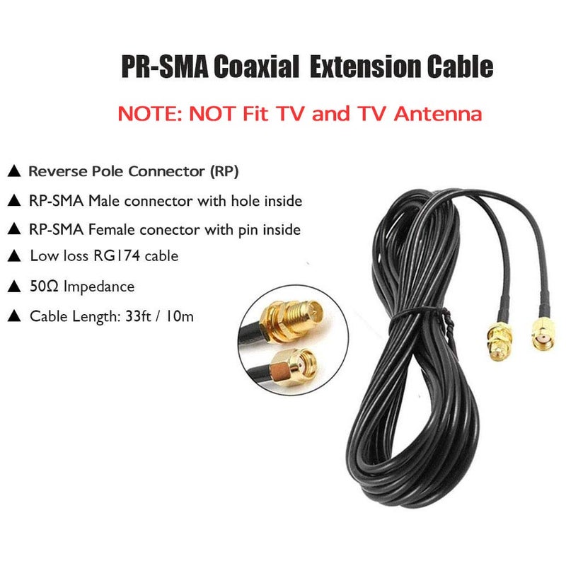 CORONIR 33ft WiFi Antenna Extension Cable Coaxia RP Male to Female Connector for Wireless LAN Router Bridge Cellular Antenna Extension Cable Security IP Camera Extension - Image 2