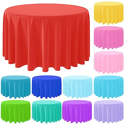MASHAN 12 Pack Assorted Color Round Plastic Tablecloths Disposable Rainbow Tablecloth Colorful Round Table Covers for Rainbow Party Birthday Wedding Picnic Fiesta Home Party Decorations,12 Color,84Inch - Image 1