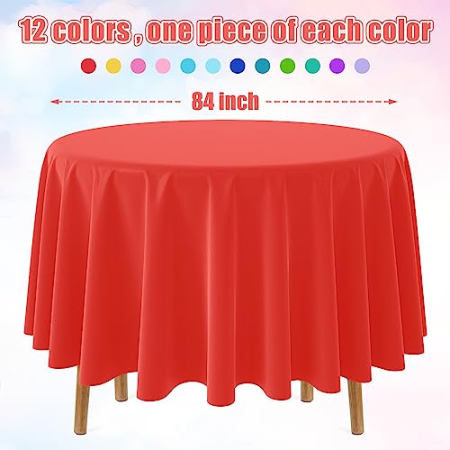 MASHAN 12 Pack Assorted Color Round Plastic Tablecloths Disposable Rainbow Tablecloth Colorful Round Table Covers for Rainbow Party Birthday Wedding Picnic Fiesta Home Party Decorations,12 Color,84Inch - Image 2