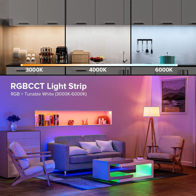BTF-LIGHTING FCOB COB LED Strip RGBCCT Color Changing 16.4FT 960LED/m Flexible High Density Light RGB+CCT Tunable 3000K-6000K DC24V 12mm Width for Indoor Decor(No Adapter or Controller) - Image 3